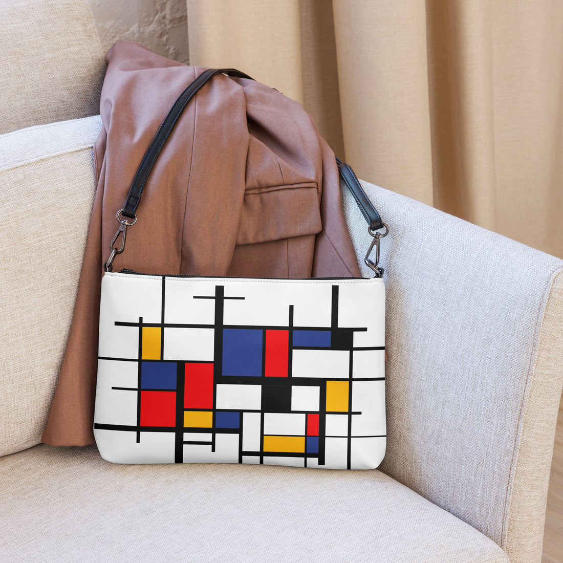 Versatile and Chic: Crossbody Bag Featuring Piet Mondrian Design - Perfect for Day to Night Looks!