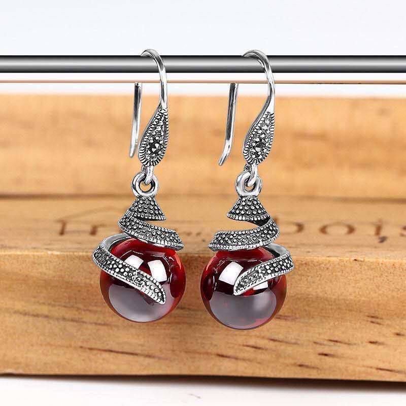 Vintage Garnet Round Bead Earrings