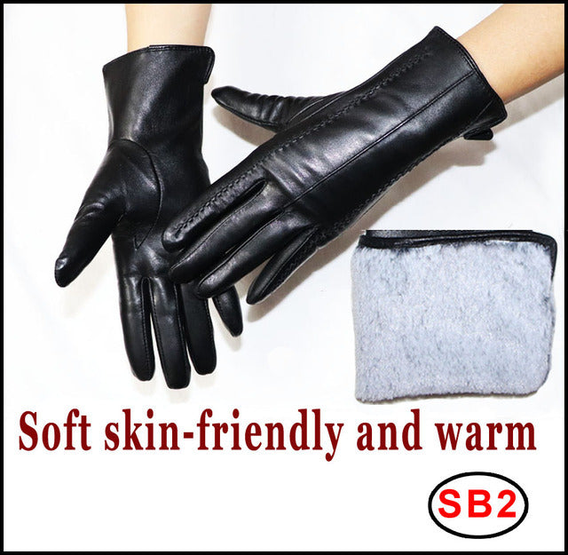 Women's Sheepskin Gloves Winter Warmth Plus Velvet Short Thi