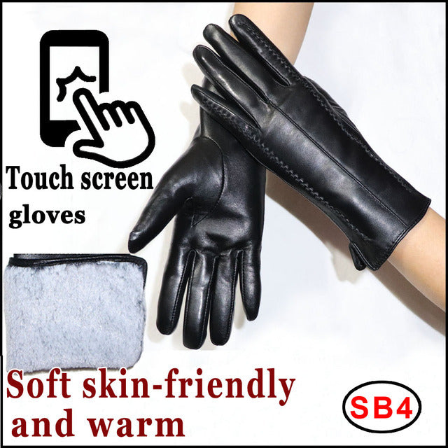 Women's Sheepskin Gloves Winter Warmth Plus Velvet Short Thi