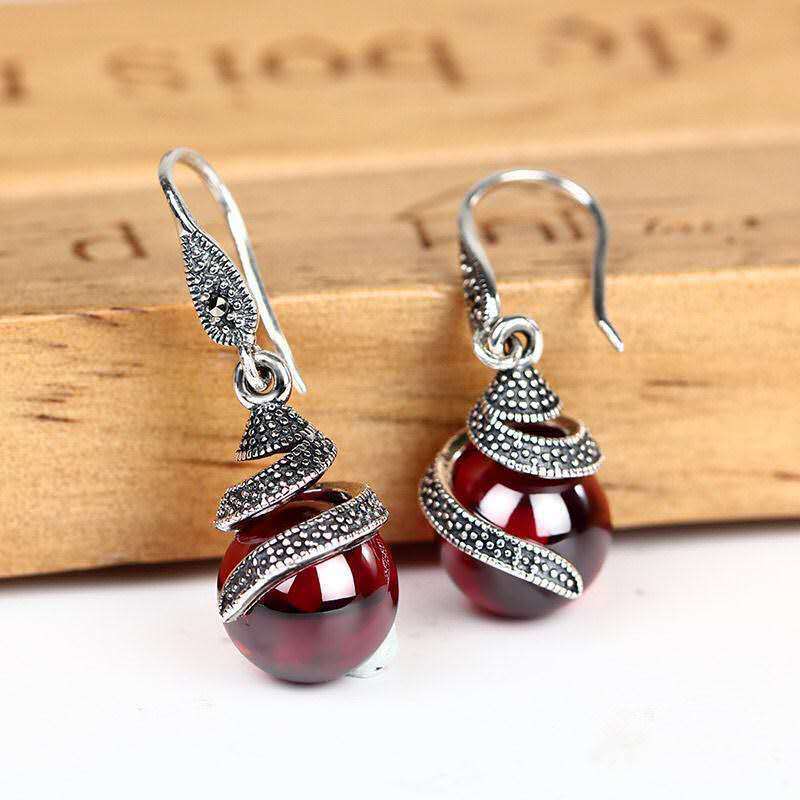 Vintage Garnet Round Bead Earrings