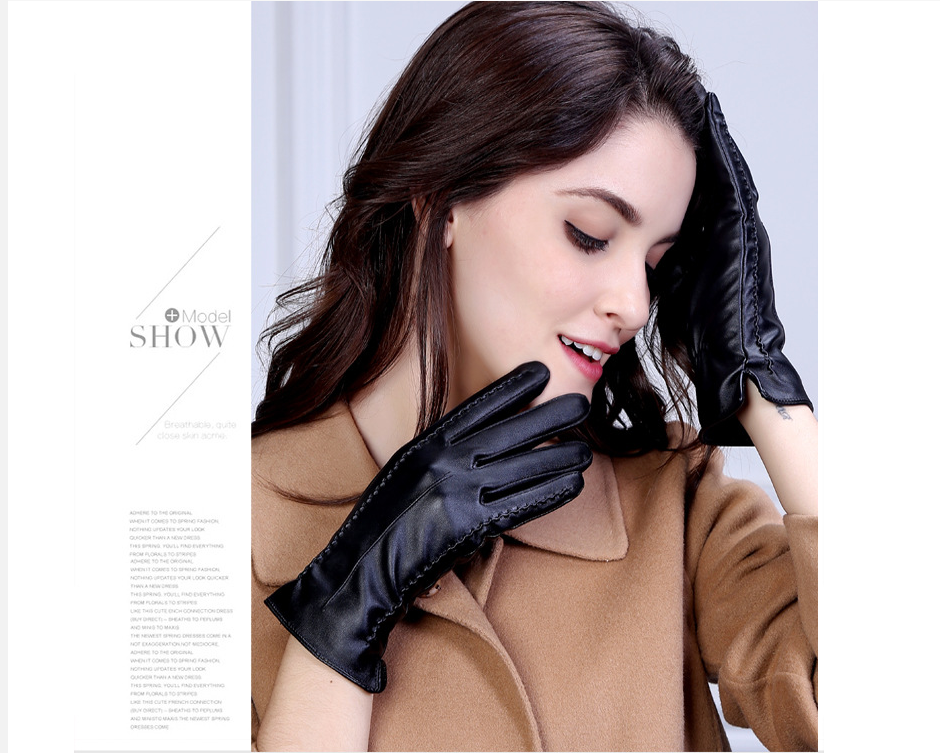Fashionable Ladies Thick Warm Leather Gloves