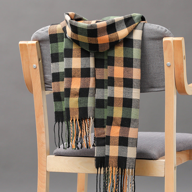 Cashmere Fringed Couple's Checked Scarf