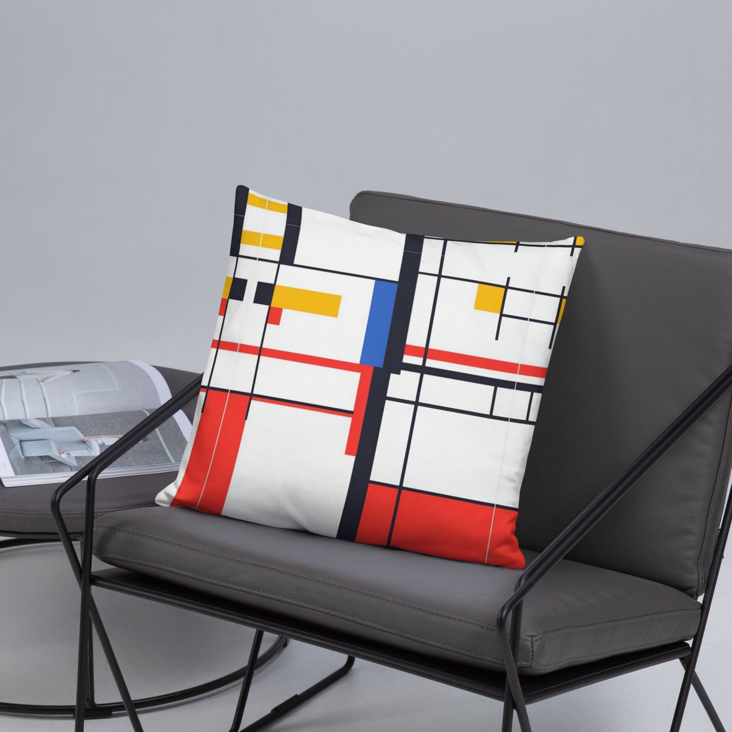 Basic Pillow / Piet Mondrian AI created design on 25.6.24 / Unique gift idea / Digital art fashion