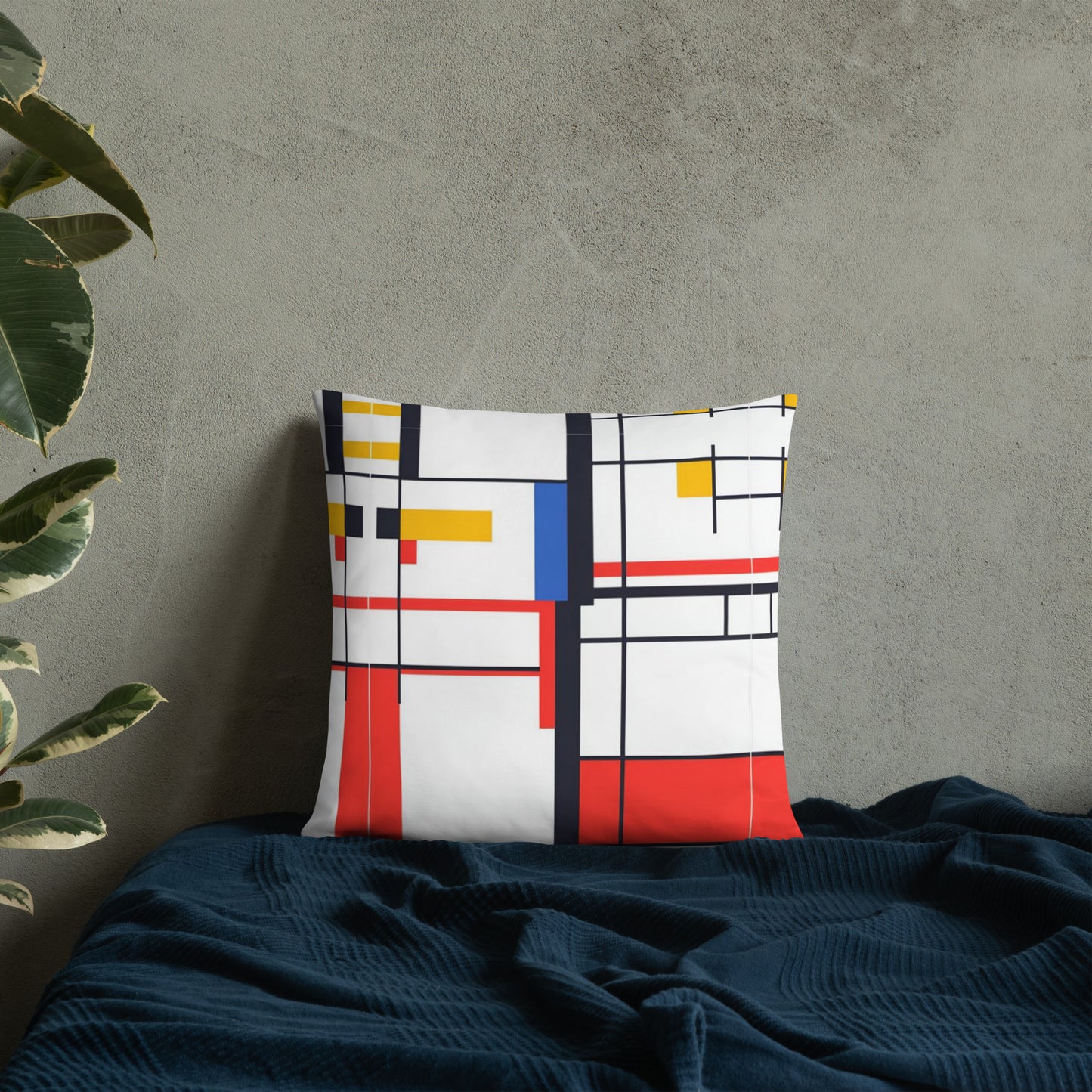 Basic Pillow / Piet Mondrian AI created design on 25.6.24 / Unique gift idea / Digital art fashion