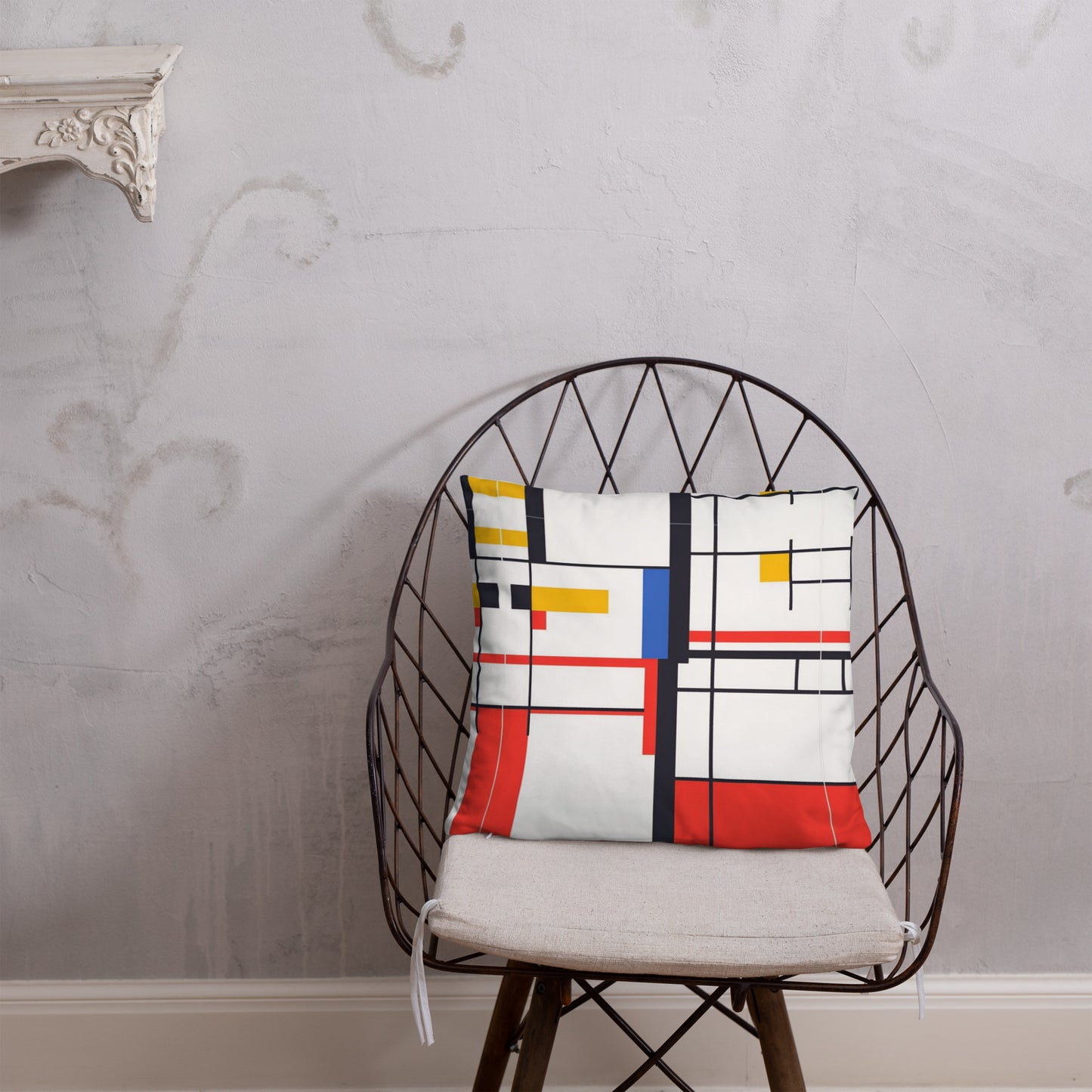 Basic Pillow / Piet Mondrian AI created design on 25.6.24 / Unique gift idea / Digital art fashion