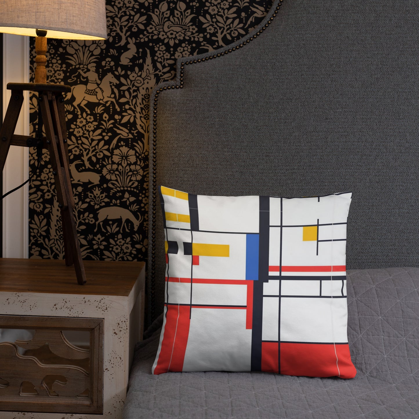 Basic Pillow / Piet Mondrian AI created design on 25.6.24 / Unique gift idea / Digital art fashion