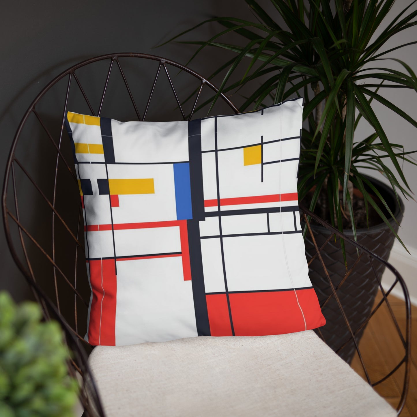 Basic Pillow / Piet Mondrian AI created design on 25.6.24 / Unique gift idea / Digital art fashion