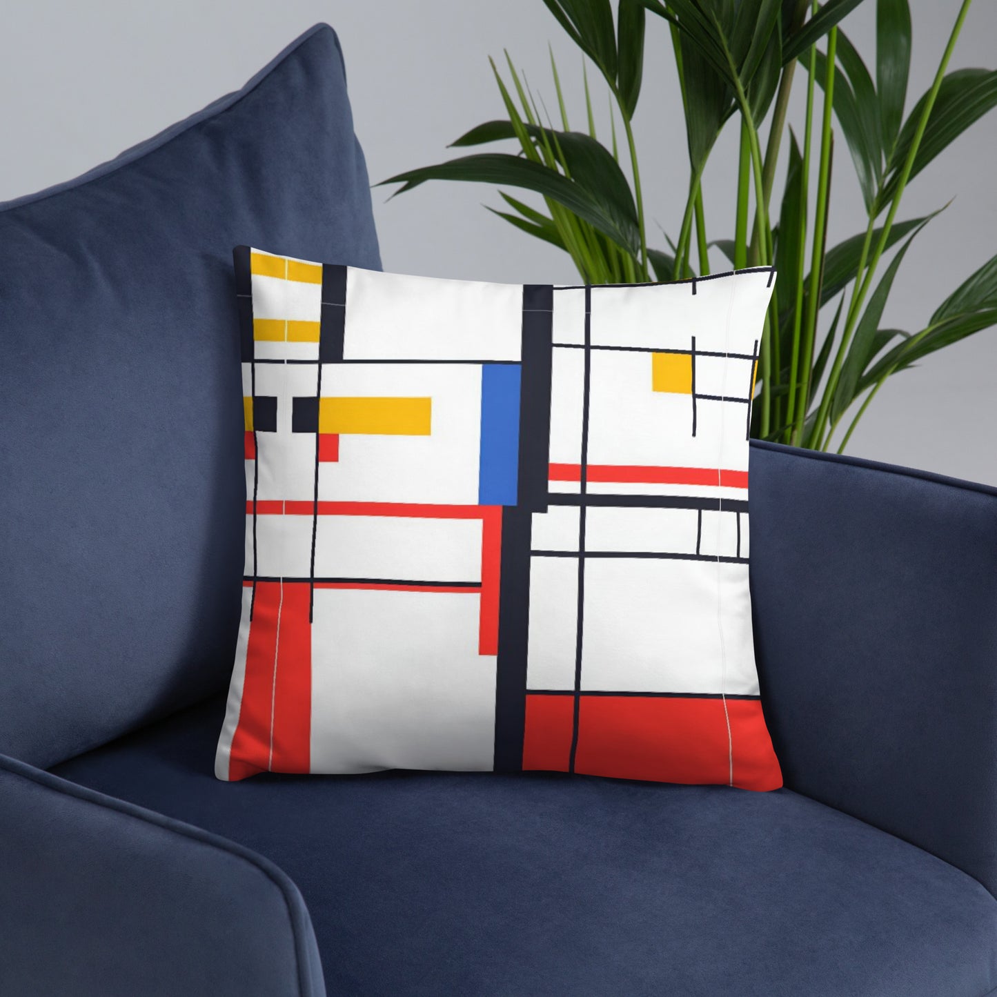 Basic Pillow / Piet Mondrian AI created design on 25.6.24 / Unique gift idea / Digital art fashion