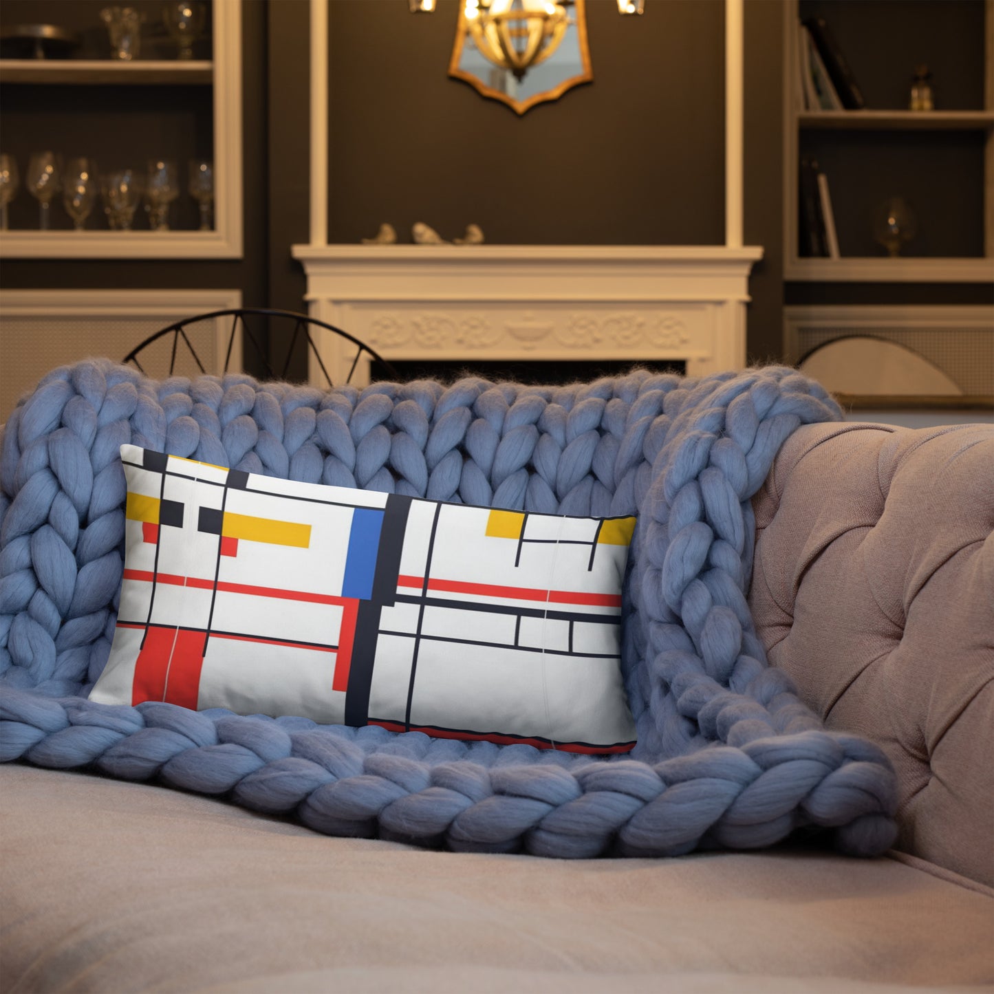 Basic Pillow / Piet Mondrian AI created design on 25.6.24 / Unique gift idea / Digital art fashion