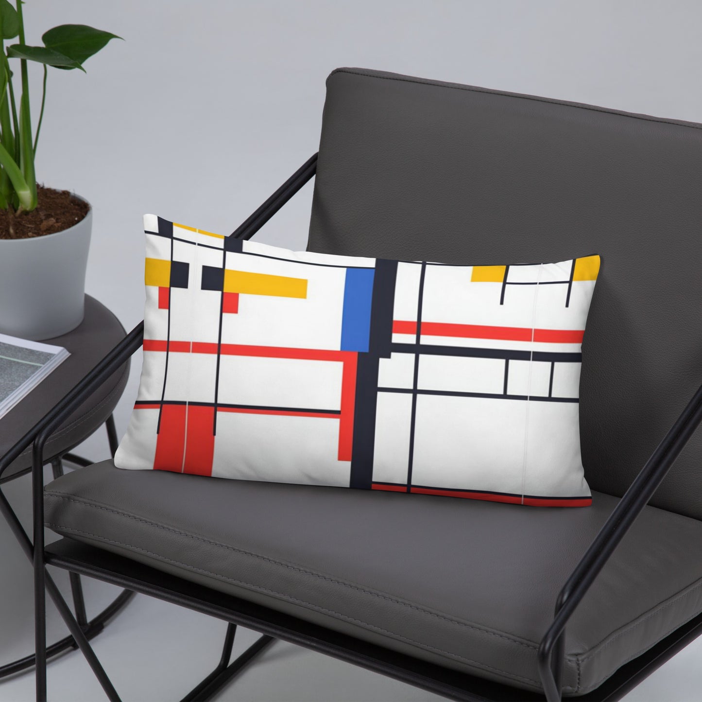 Basic Pillow / Piet Mondrian AI created design on 25.6.24 / Unique gift idea / Digital art fashion