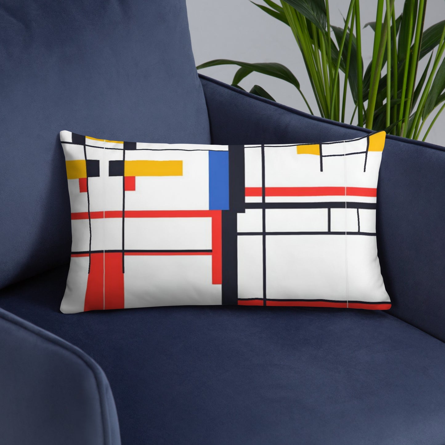 Basic Pillow / Piet Mondrian AI created design on 25.6.24 / Unique gift idea / Digital art fashion