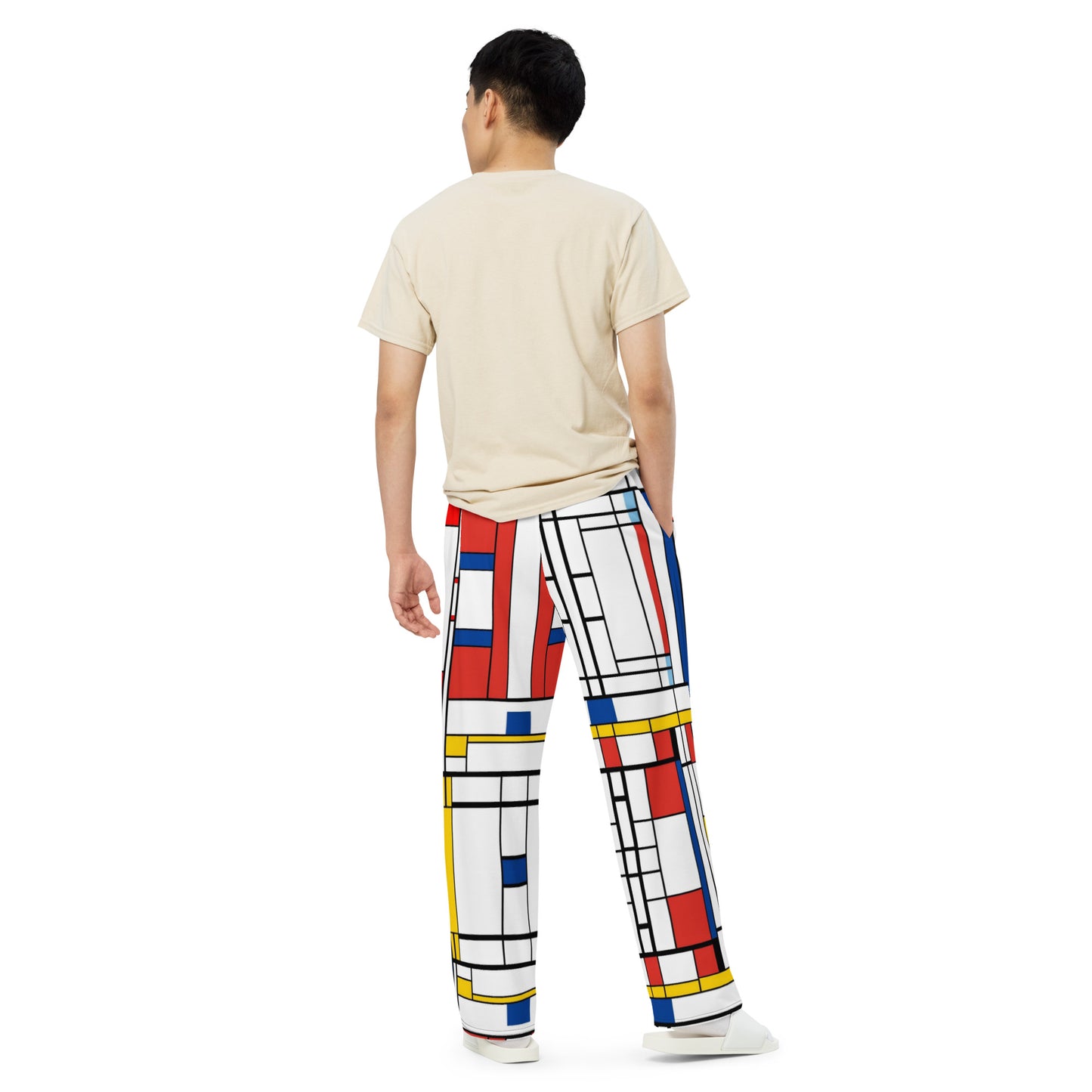 All-over print unisex wide-leg pants / Mondrian pants / AI pants / Piet Mondiran / Industrial fashion / Vintage pants