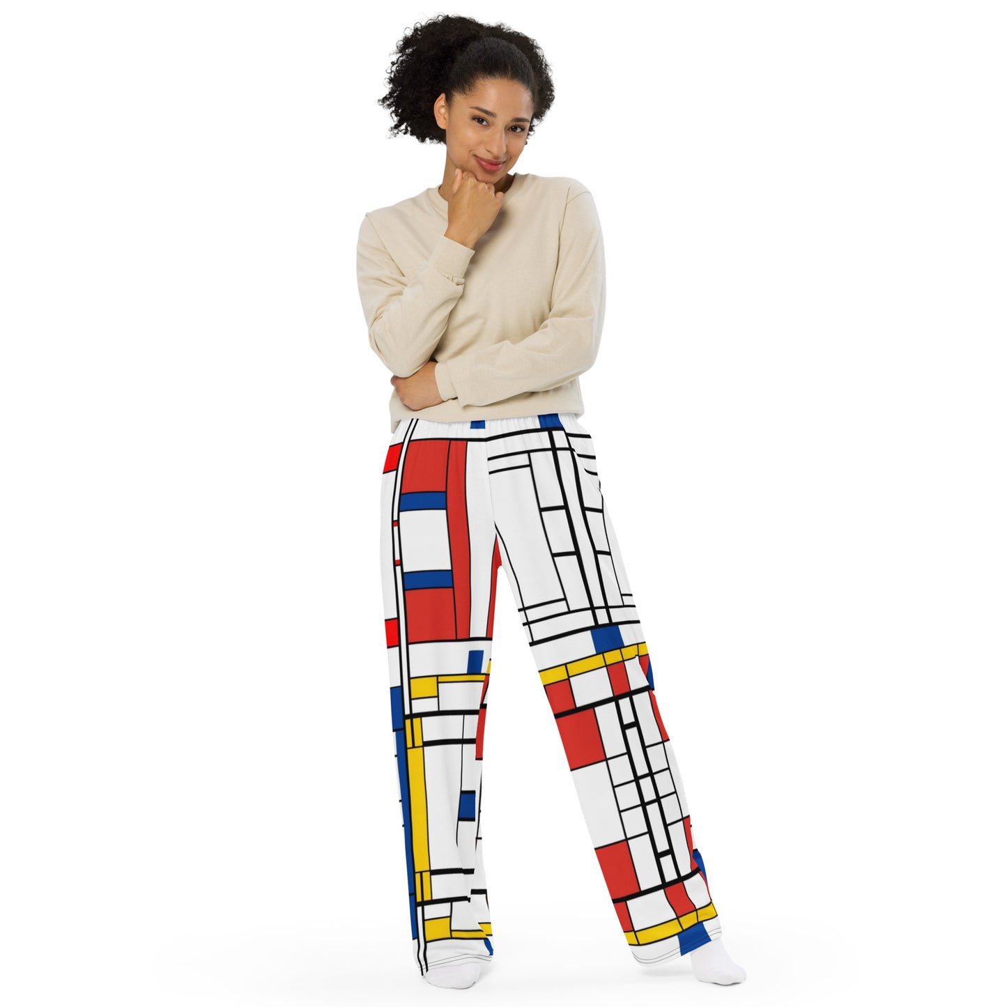 All-over print unisex wide-leg pants / Mondrian pants / AI pants / Piet Mondiran / Industrial fashion / Vintage pants