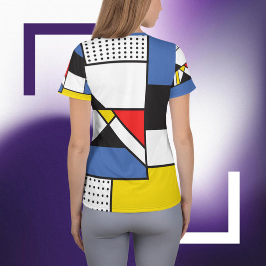 All-Over Print Women's Athletic T-shirt with Mondrian design