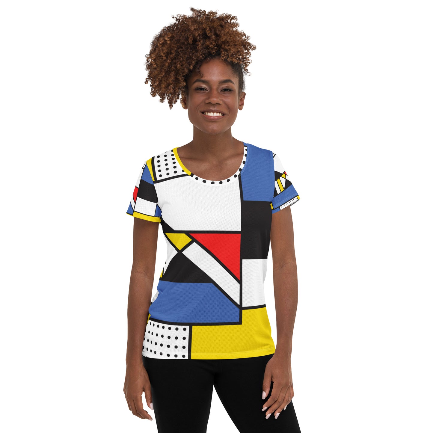 All-Over Print Women's Athletic T-shirt with Mondrian design