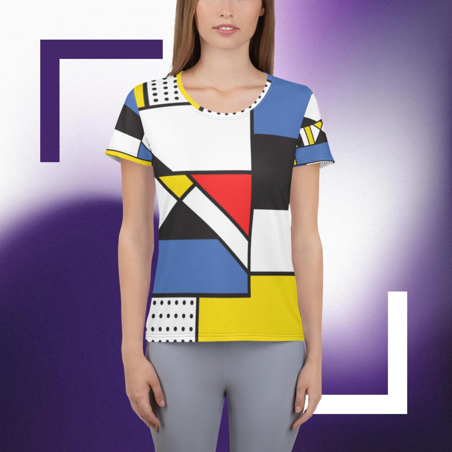 All-Over Print Women's Athletic T-shirt with Mondrian design