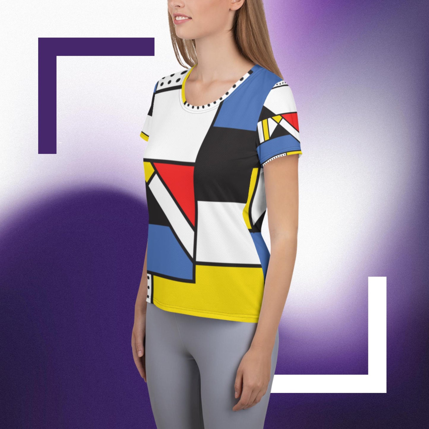 All-Over Print Women's Athletic T-shirt with Mondrian design