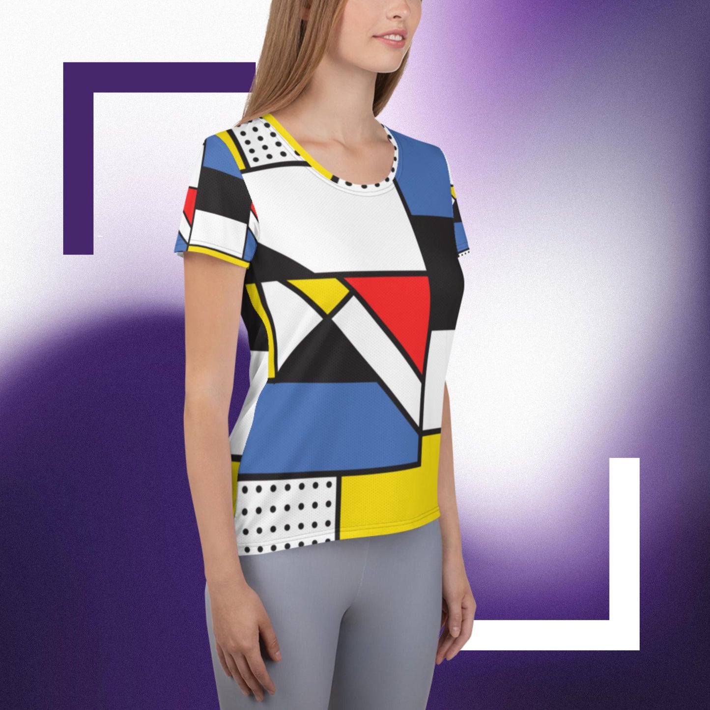 All-Over Print Women's Athletic T-shirt with Mondrian design