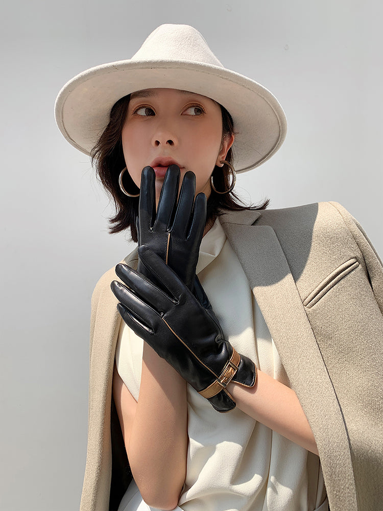 Touch Screen Driving Non-slip Thin Section Plus Velvet Thick Warmth Sheepskin Gloves Women