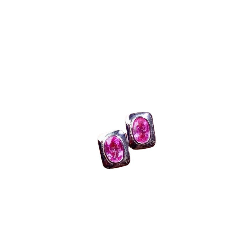 925 Silver Inlaid Natural Sapphire Stud Earrings