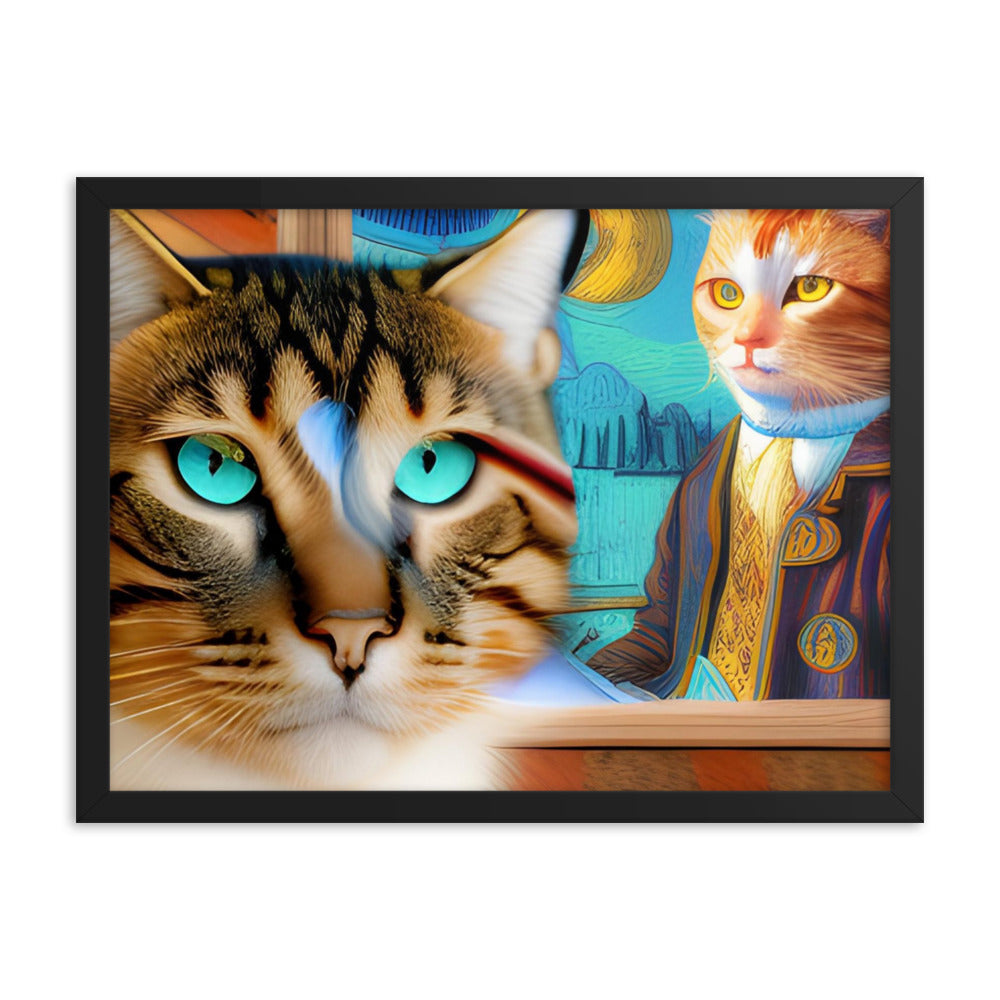 Framed poster Cat & Mona Lisa