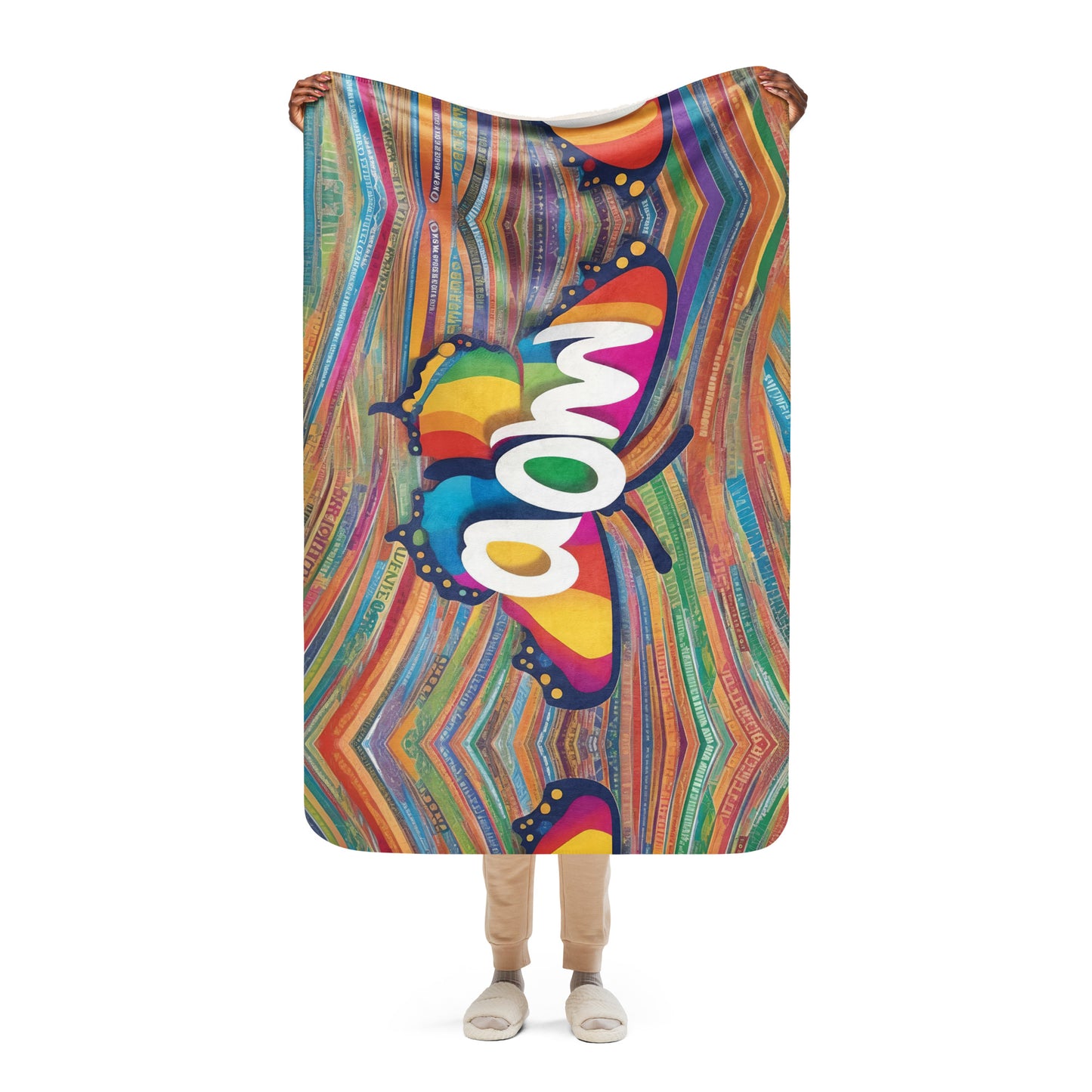 Sherpa blanket / Butterfly & Text design / Retro blanket / AI blanket