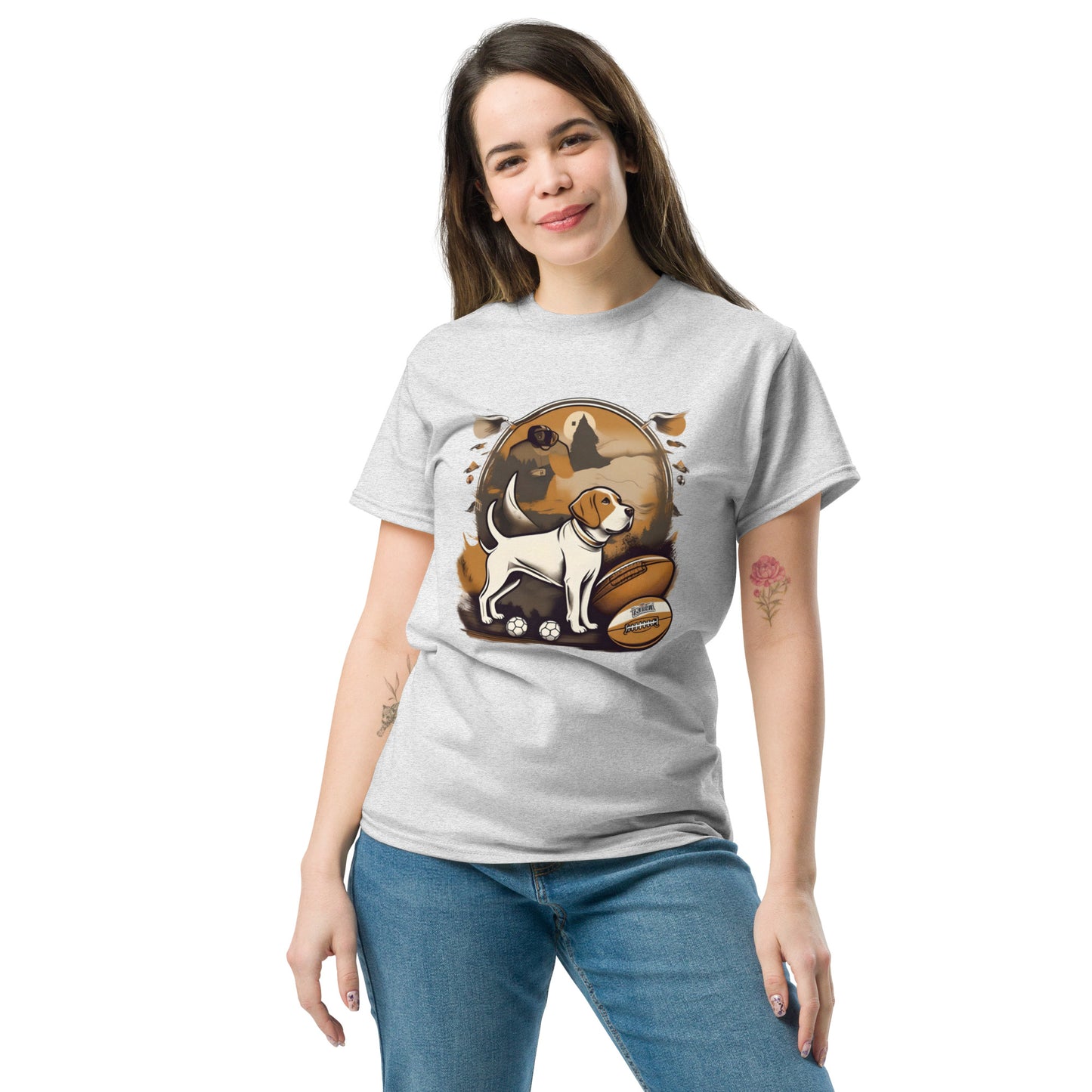 Unisex classic tee / Dog and Football shirt / AI created Shirt