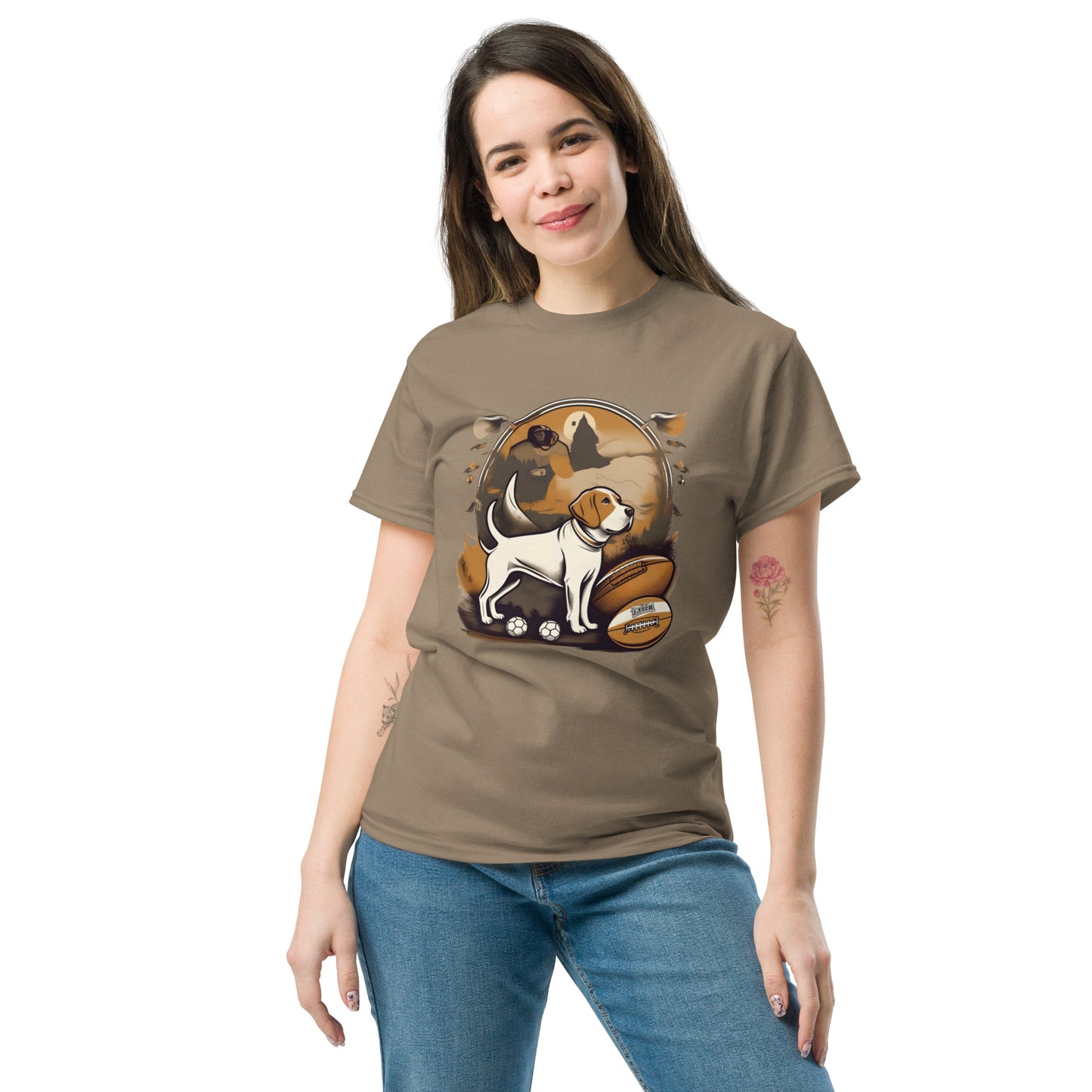 Unisex classic tee / Dog and Football shirt / AI created Shirt