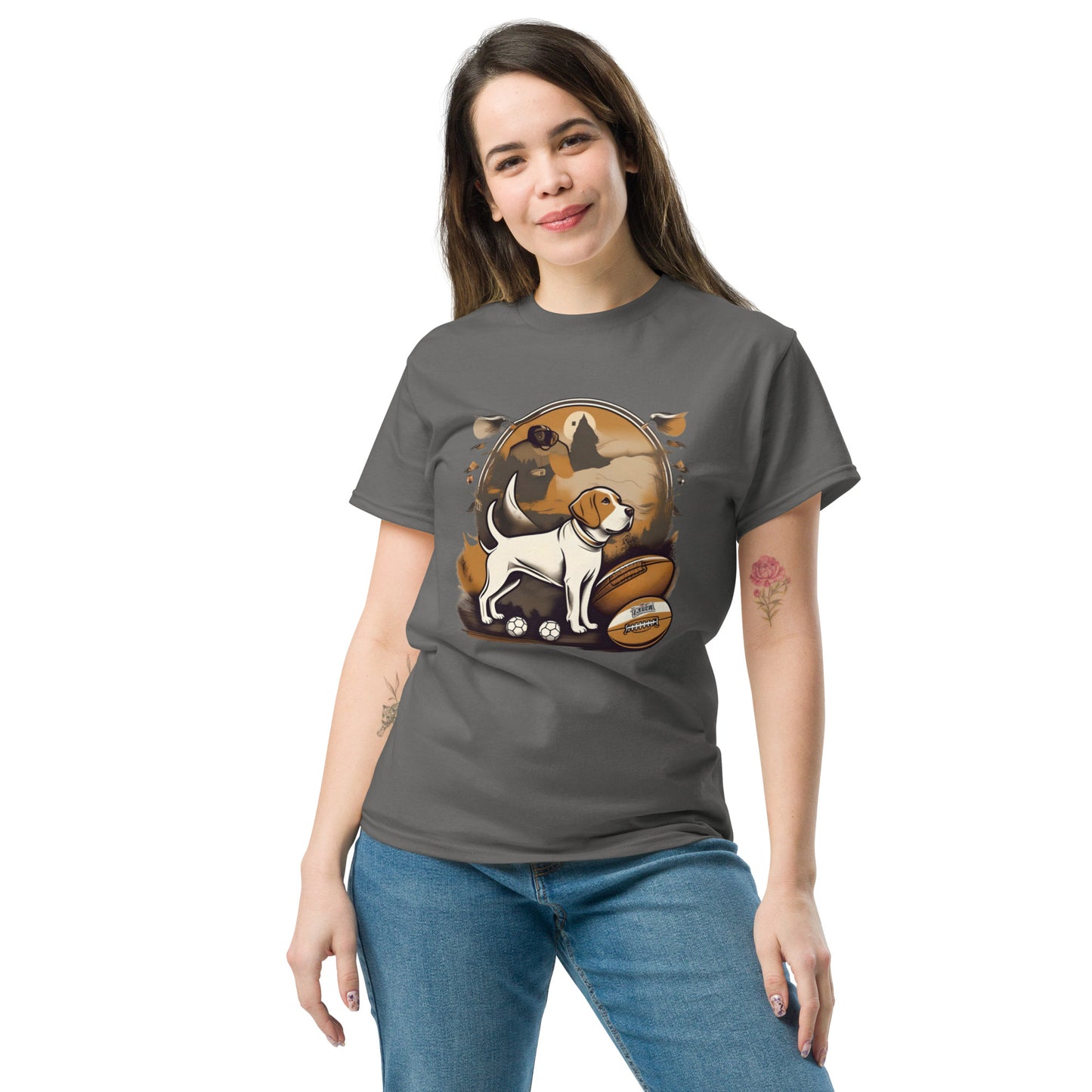 Unisex classic tee / Dog and Football shirt / AI created Shirt