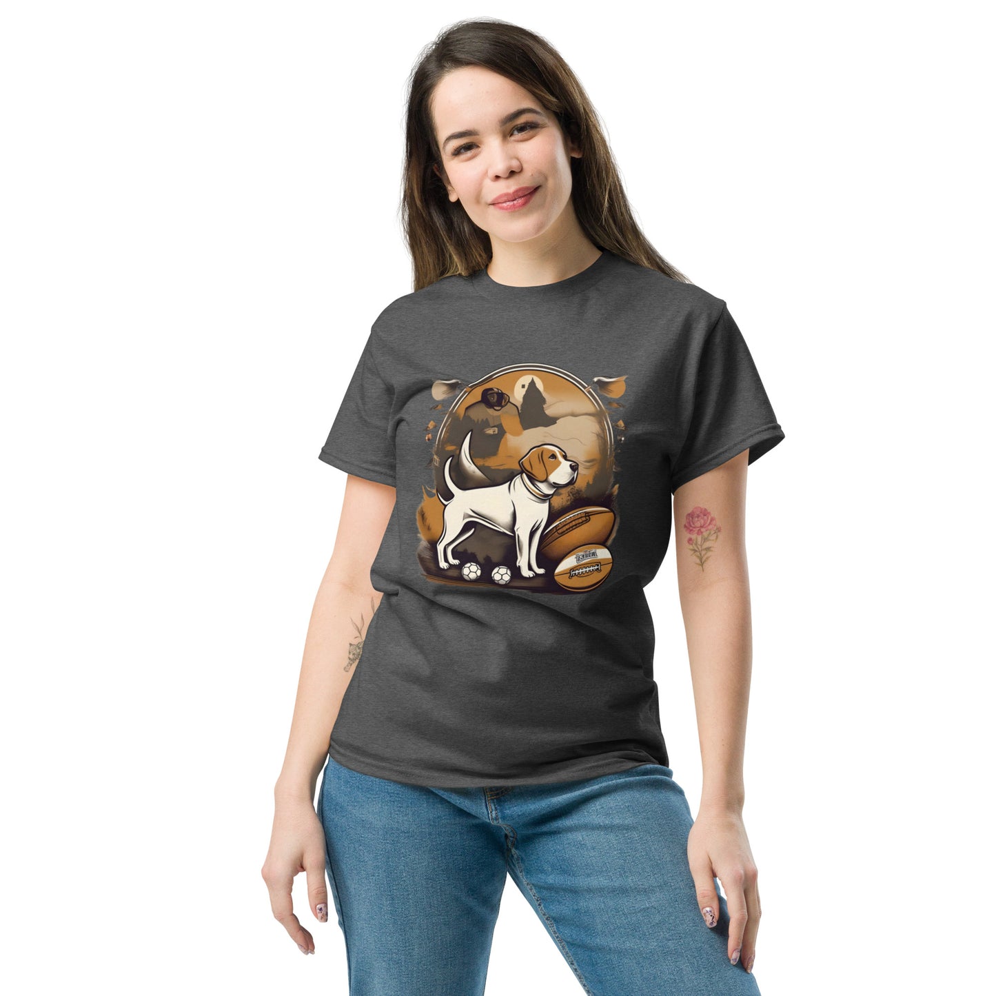 Unisex classic tee / Dog and Football shirt / AI created Shirt