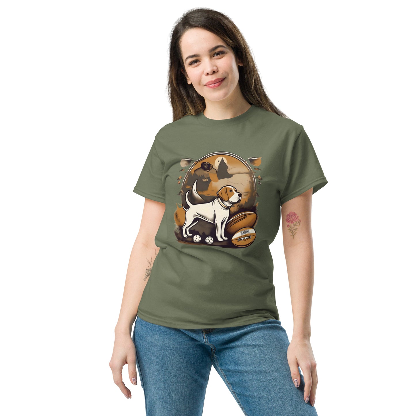 Unisex classic tee / Dog and Football shirt / AI created Shirt