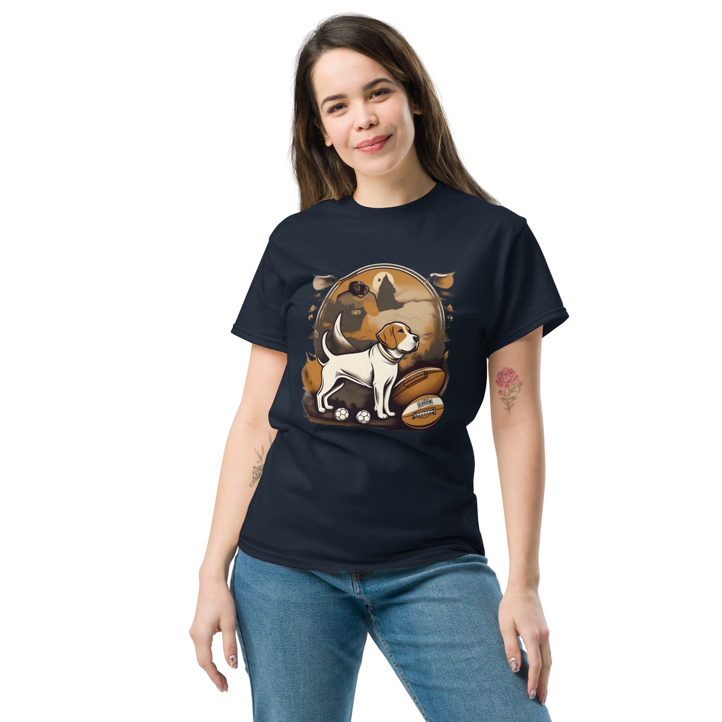 Unisex classic tee / Dog and Football shirt / AI created Shirt