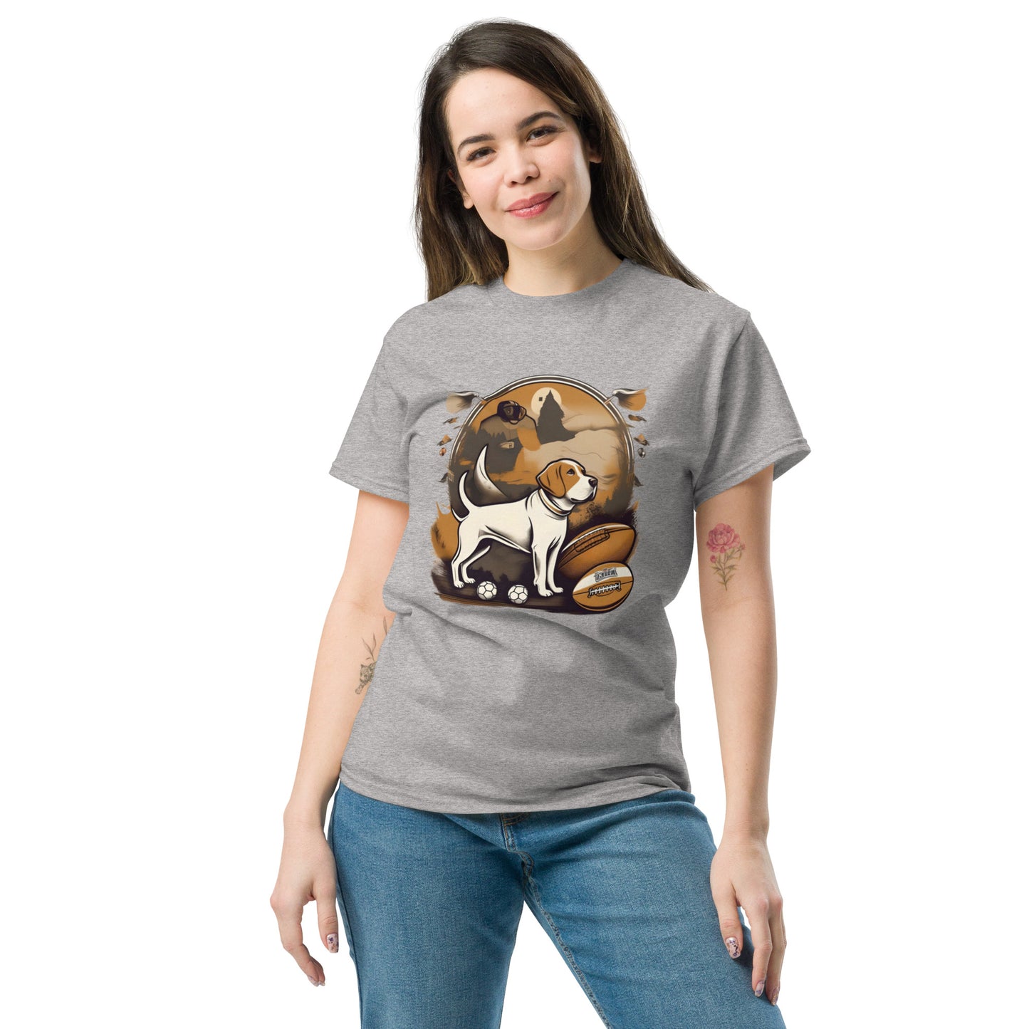 Unisex classic tee / Dog and Football shirt / AI created Shirt