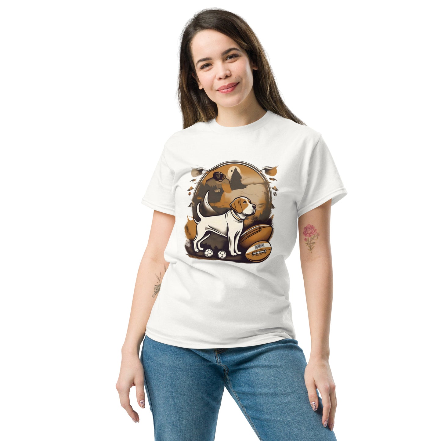 Unisex classic tee / Dog and Football shirt / AI created Shirt