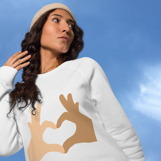 Unisex organic raglan sweatshirt - I love you design / Valentine gift idea