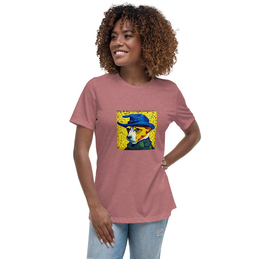 Women's Relaxed T-Shirt Dog & Van Gogh background