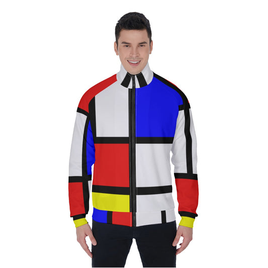 All-Over Print Men's Stand Collar Jacket with Mondrian design (shipping from China)