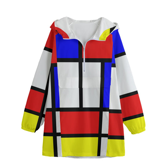 All-Over Print Unisex Windbreaker Long Jacket with Mondrian design (shipping from China)