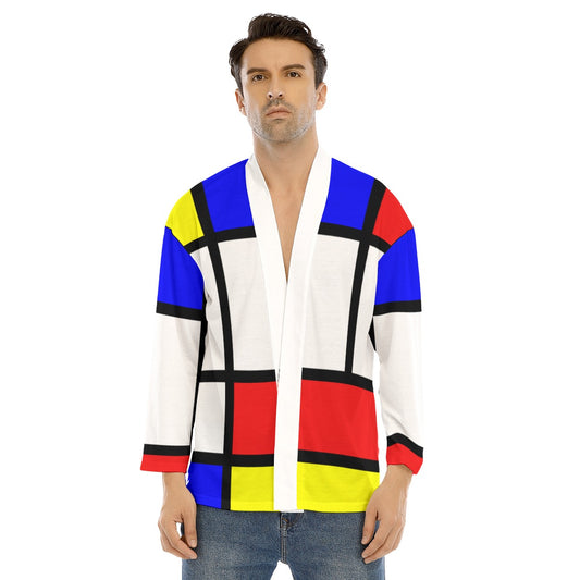 All-Over Print Men's Short Coat With Bracelet Sleeve with Mondrian design (shipping from China)
