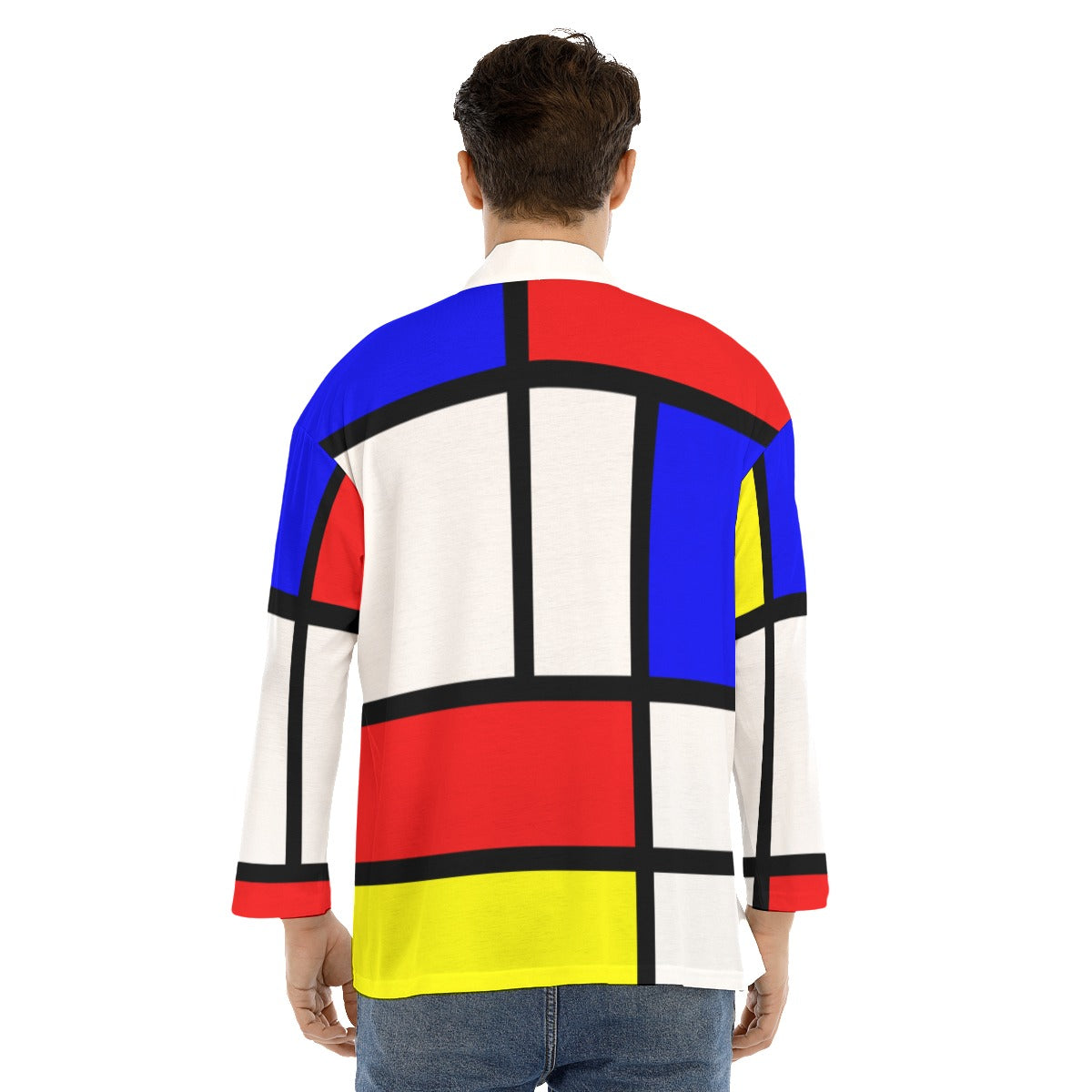 All-Over Print Men's Short Coat With Bracelet Sleeve with Mondrian design (shipping from China)