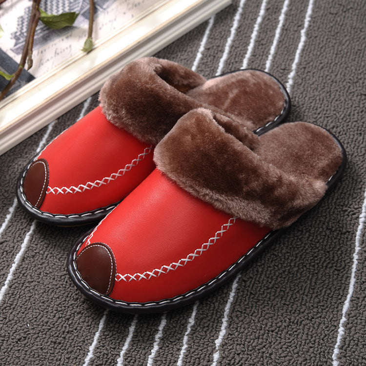 Couple cotton slippers winter home men and women autumn and winter leather surface winter lint floor indoor women's old man outdoor