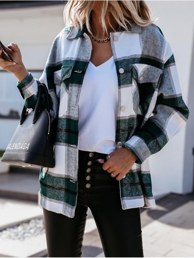 Autumn And Winter Long-Sleeved Plaid Shirt Jacket Women Clothing