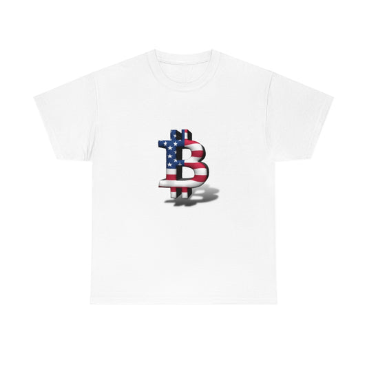 Unisex Heavy Cotton Tee with Bitcoin logo & USA Flag design (shipped to USA & Canada)