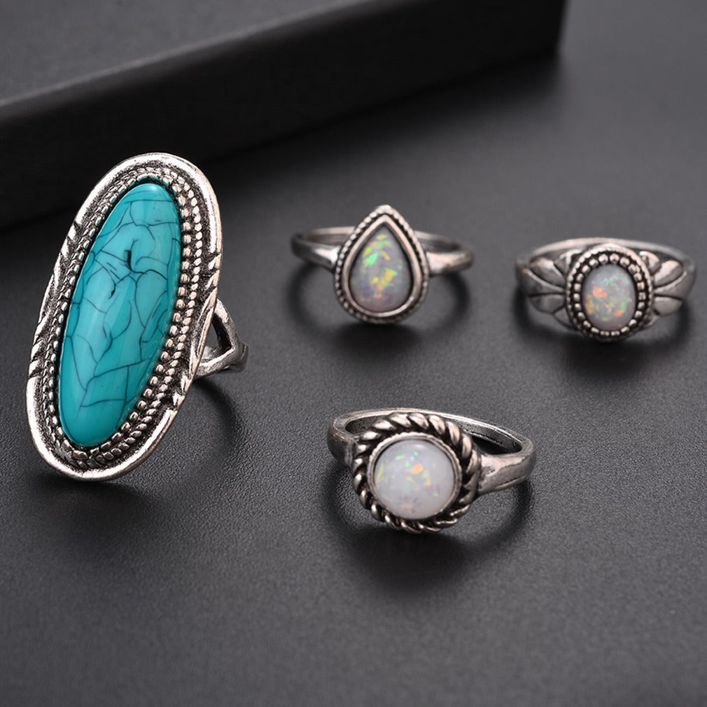 Geometrical Leaf Gemstone Eight-piece Ring