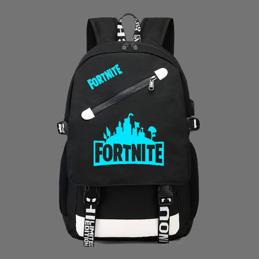 Fortnite Game Fortress Night Lens Backpack Student Bag Casual Bag USB Bag (shipping to US, Canada & Europe)