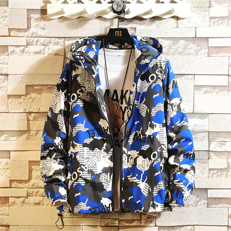 Men's fashion floral hooded jacket jacket youth casual simple jacket