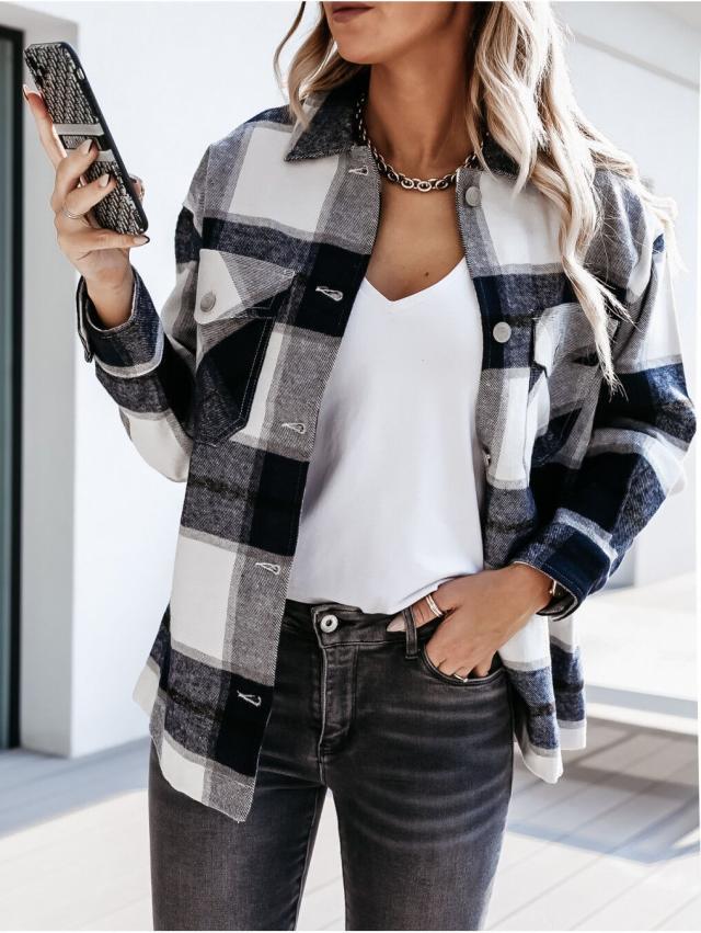 Autumn And Winter Long-Sleeved Plaid Shirt Jacket Women Clothing