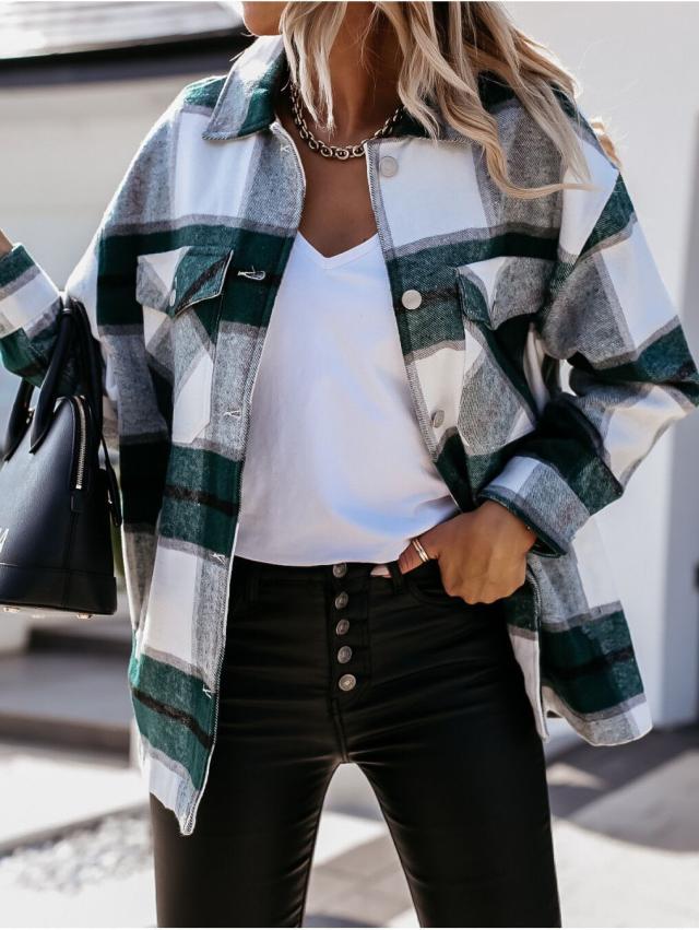 Autumn And Winter Long-Sleeved Plaid Shirt Jacket Women Clothing