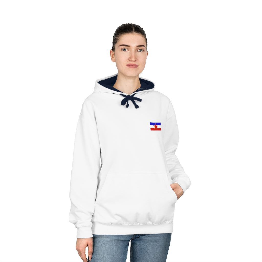 Unisex Varsity Hoodie with Yugoslavia flag design (shipping from Europe)